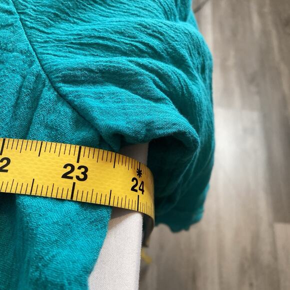 Soft Surroundings Women's Teal Crinkle Lagenlook Top Size L Asymmetric Hem Flowy - Picture 4 of 10